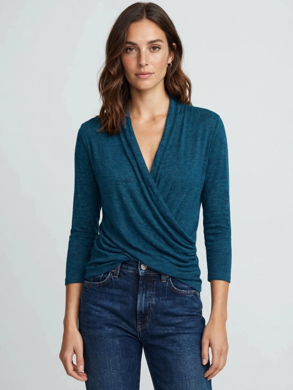 The Limited Teal Wrap-Front Long Sleeve Top SZ M
